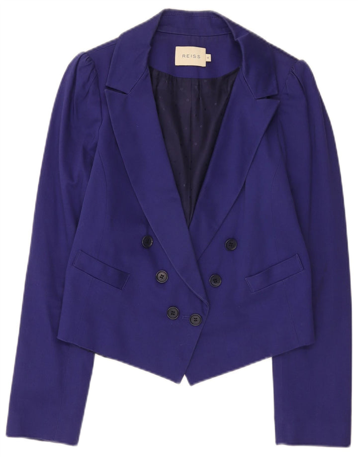 Reiss Damen Crop Zweireiher Blazer Jacke UK 12 Mittelmarineblau