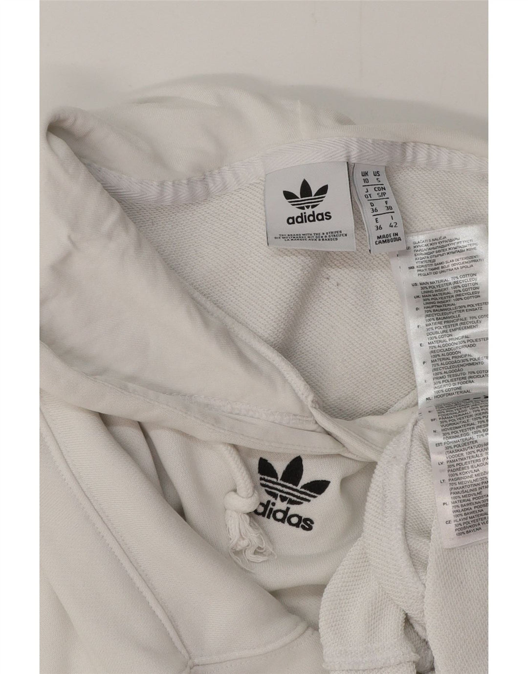 ADIDAS Damen Übergroßer Crop Hoodie Pullover UK 10 Small Weiße Baumwolle