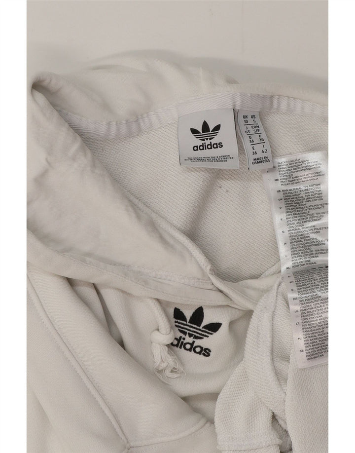 ADIDAS Damen Übergroßer Crop Hoodie Pullover UK 10 Small Weiße Baumwolle