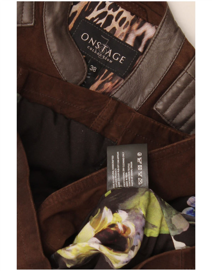 On Stage Damen-Bikerjacke aus Leder IT 38 XS Braunes Colourblock-Leder