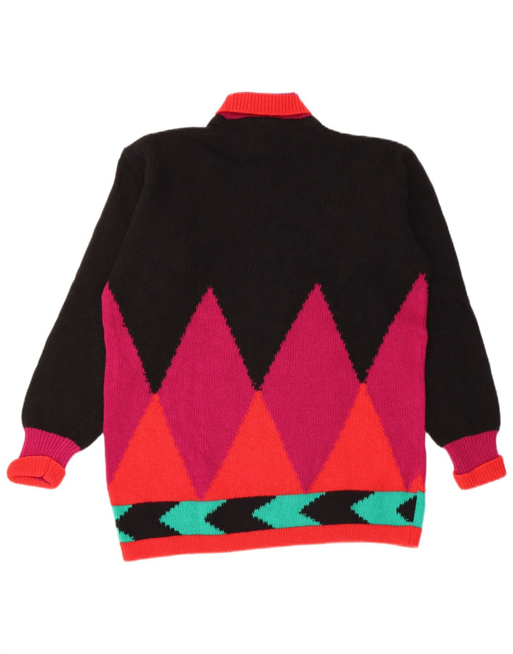 Vintage Damen Rollkragenpullover Pullover UK 12 Medium Schwarz Argyle/Diamant