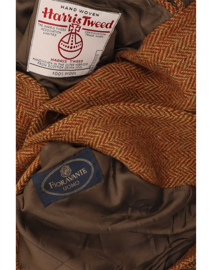 Harris Tweed Herren-Blazer mit 2 Knöpfen, IT 54 2XL, braune Wolle mit Fischgrätenmuster