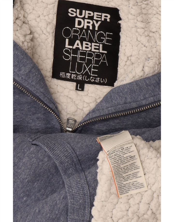 Superdry Damen-Kapuzenpullover mit Reißverschluss, UK 16, Größe L, Blau, Polyester