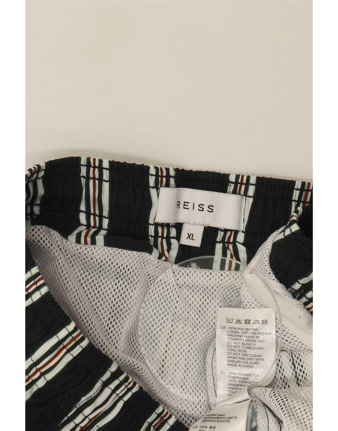 Reiss Herren-Badeshorts XL, schwarz gestreift, Polyester