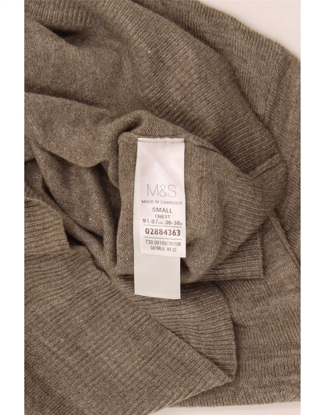 Marks & Spencer Herren-Pullover mit V-Ausschnitt, klein, beige meliert, Acryl
