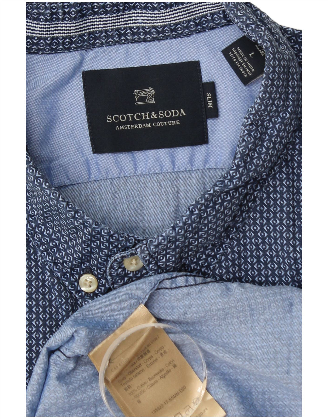 Scotch & Soda Slim-Hemd für Herren, groß, blau, geometrisch, Baumwolle