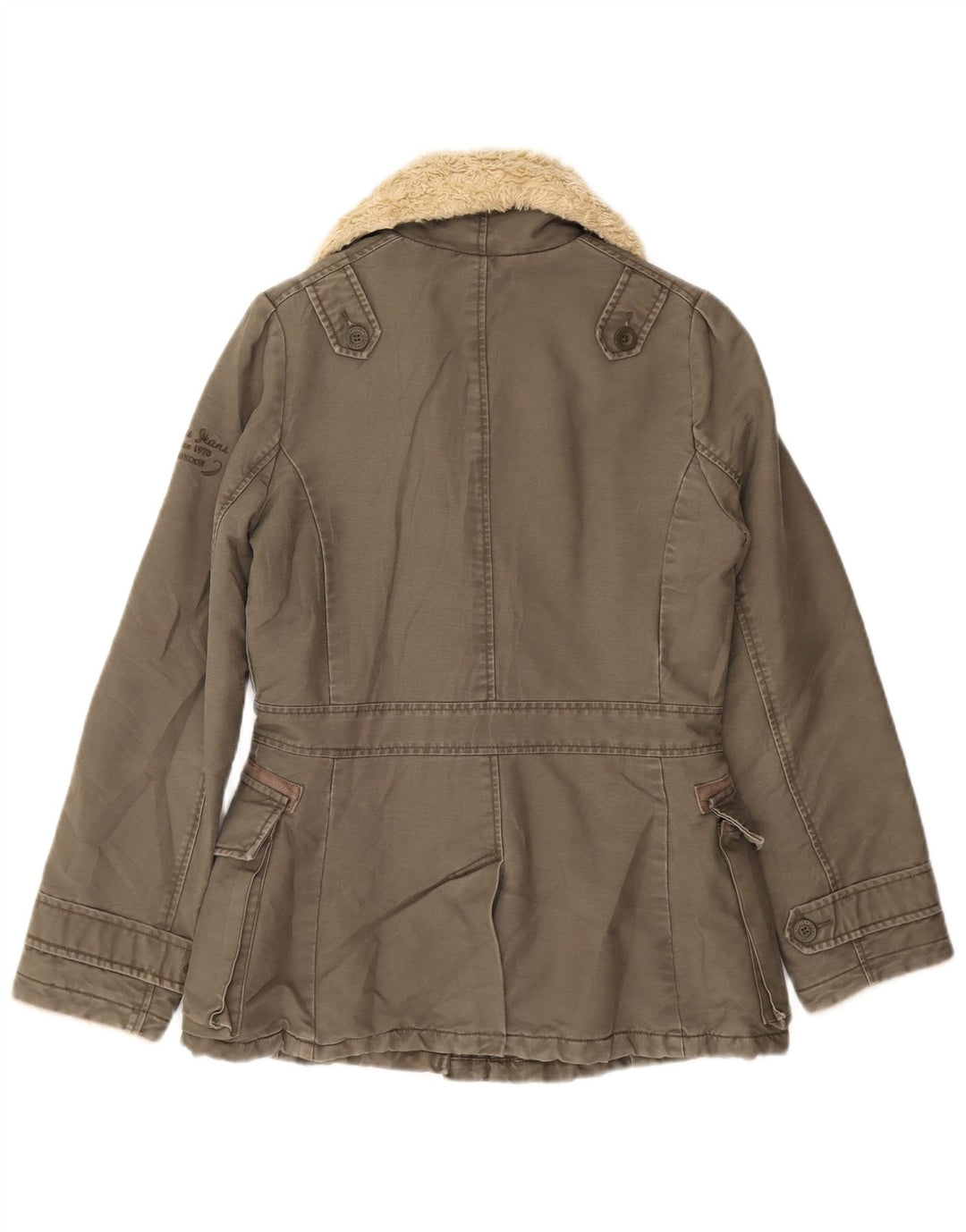 PEPE JEANS Womens Parka Jacket UK 12 Medium Khaki Cotton
