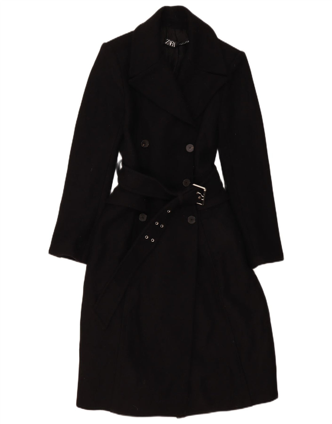 Zara Damen Zweireihiger Mantel UK 10 Small Schwarze Wolle