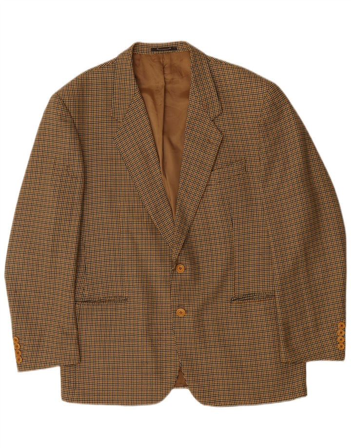 Vintage Herren 2-Knopf-Blazerjacke IT 54 2XL Braune Hahnentritt-Schurwolle