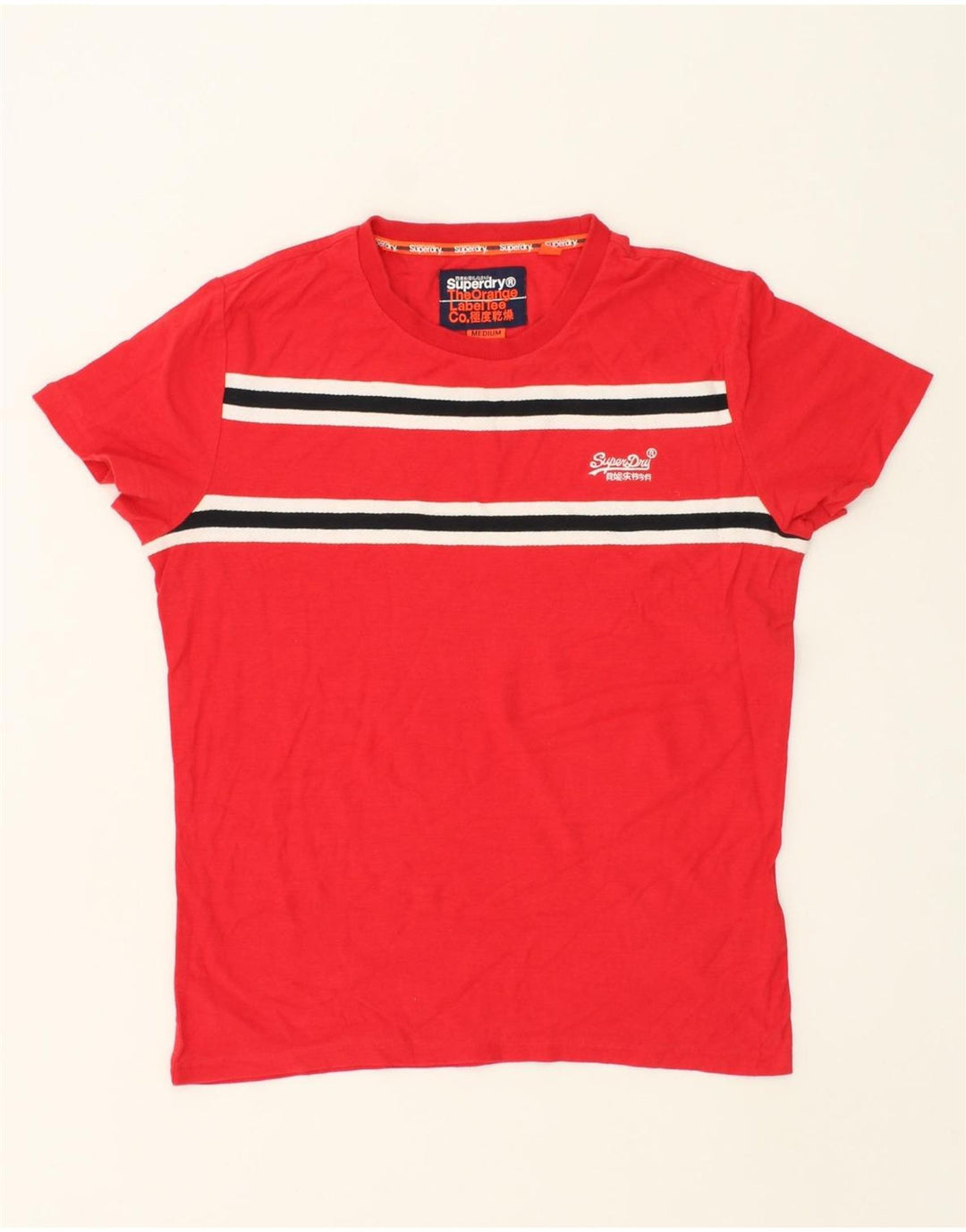 SUPERDRY Mens T-Shirt Top Medium Red Striped Cotton Vintage Superdry and Second-Hand Superdry from Messina Hembry 