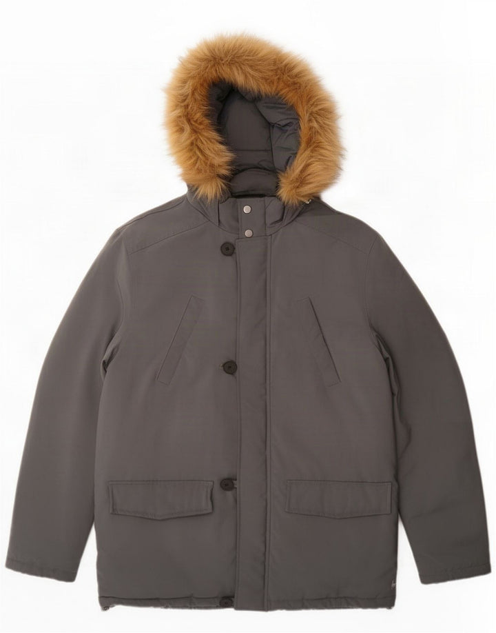 Jack Wills wattierte Herrenjacke mit Kapuze, UK 40, großes graues Polyester