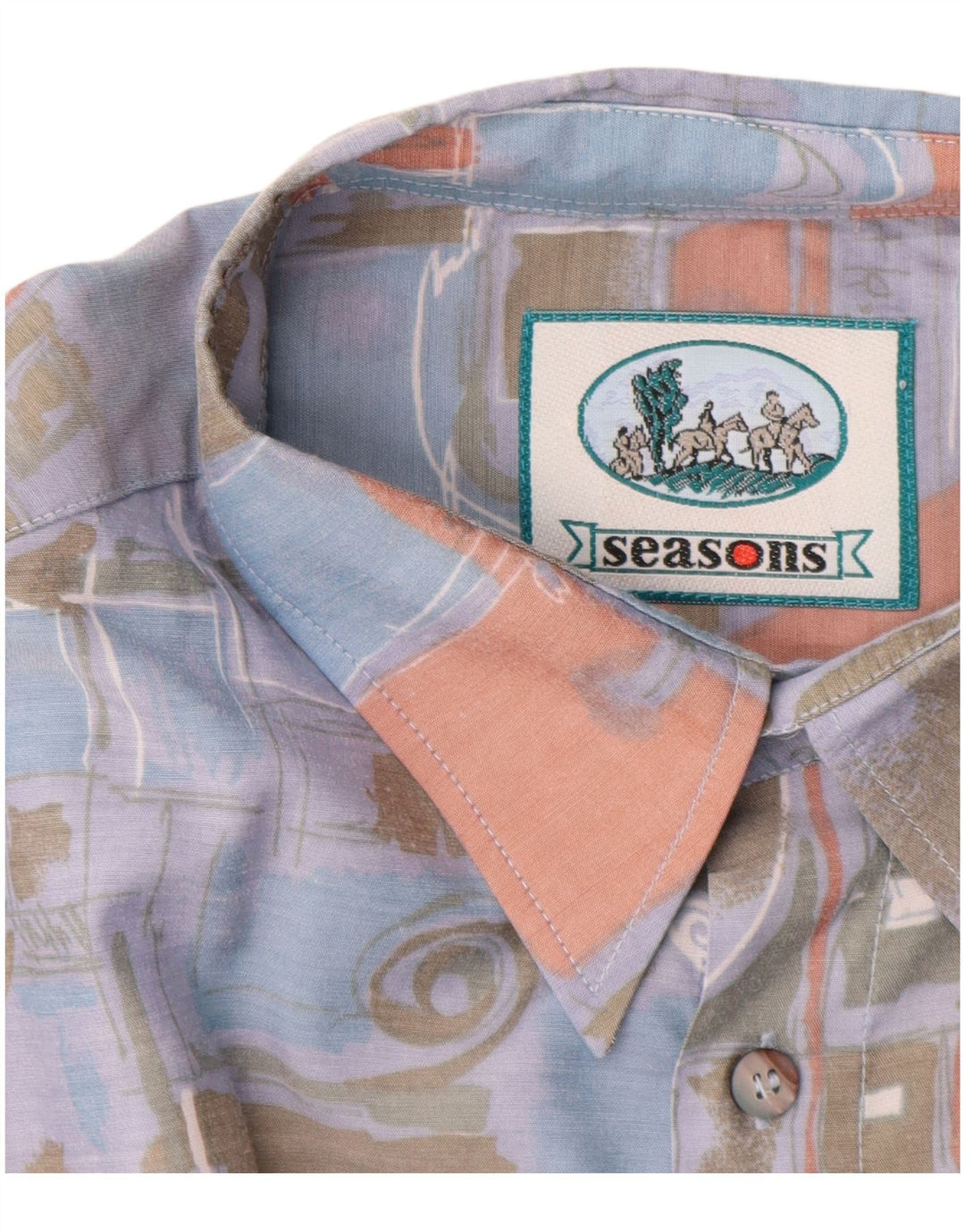 Vintage Herren Kurzarmhemd mit abstraktem Muster, groß, blau