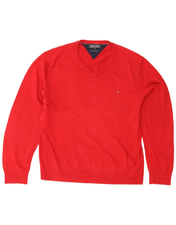 Tommy Hilfiger Herren-Pullover mit V-Ausschnitt, 2XL, rote Baumwolle