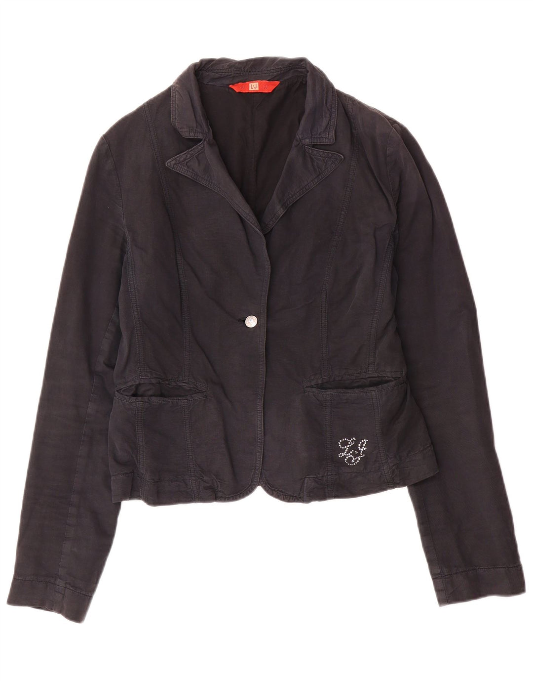Liu Jo Damen 1-Knopf-Blazerjacke IT 46 Große marineblaue Baumwolle