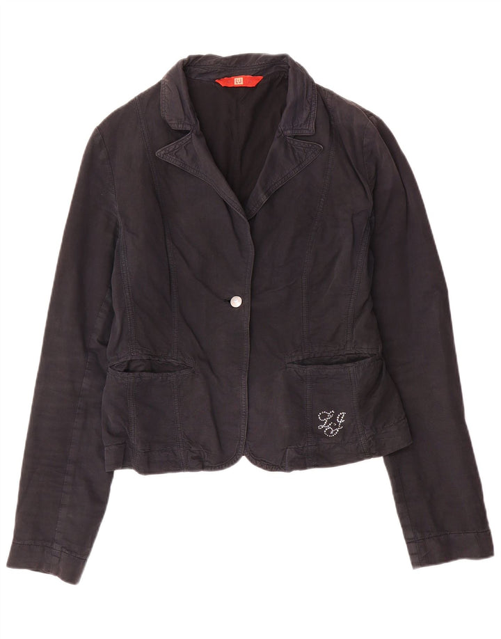 Liu Jo Damen 1-Knopf-Blazerjacke IT 46 Große marineblaue Baumwolle