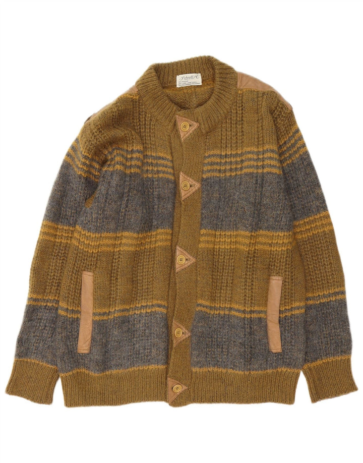Schiatti&Co Herren-Cardigan-Pullover Mittelgrüner Colourblock-Mohair
