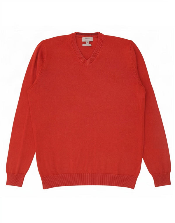 Marks & Spencer Herren-Pullover mit V-Ausschnitt aus mittelroter Baumwolle