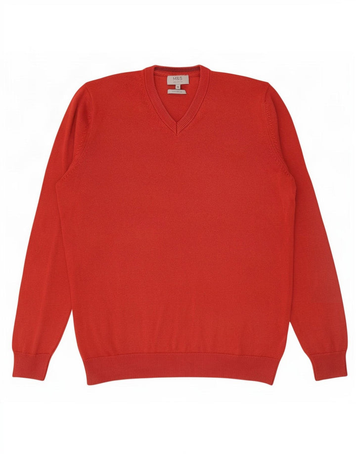 Marks & Spencer Herren-Pullover mit V-Ausschnitt aus mittelroter Baumwolle