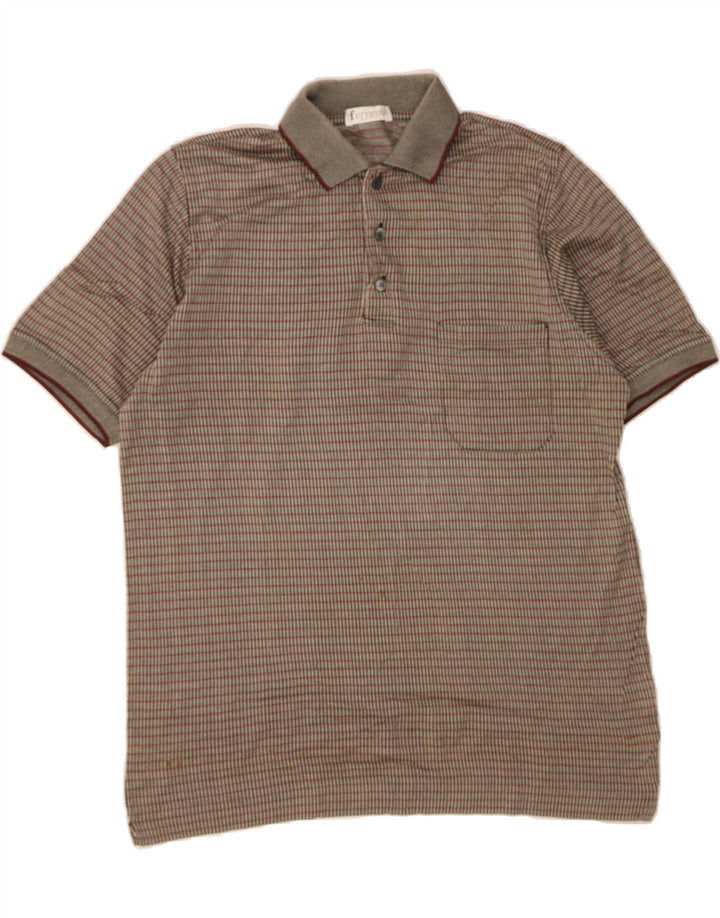 FERRANTE Mens Polo Shirt IT 50 Medium Grey Check Cotton Vintage Ferrante and Second-Hand Ferrante from Messina Hembry 