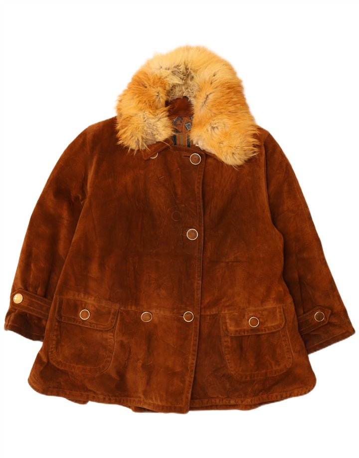 Vintage Damen Übergroßer zweireihiger Wildledermantel IT 42 Mittelbraun