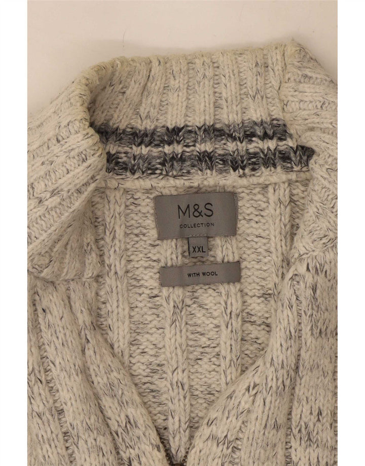 Marks & Spencer Herren-Pullover mit Reißverschluss am Hals, 2XL, grau gesprenkelte Wolle