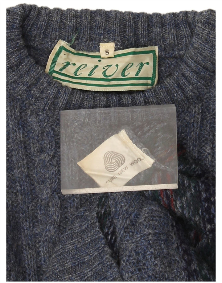 VINTAGE Damen-Pullover mit Rundhalsausschnitt, Gr. 10, Small Blue Fair Isle