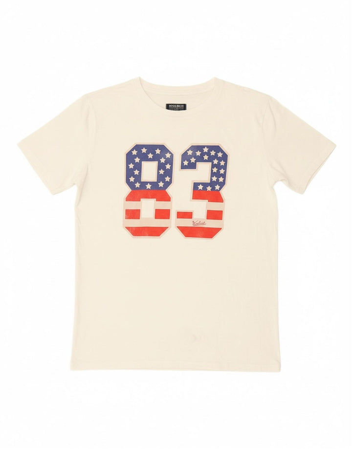 WOOLRICH Boys Graphic T-Shirt Top 14-15 Years White Cotton