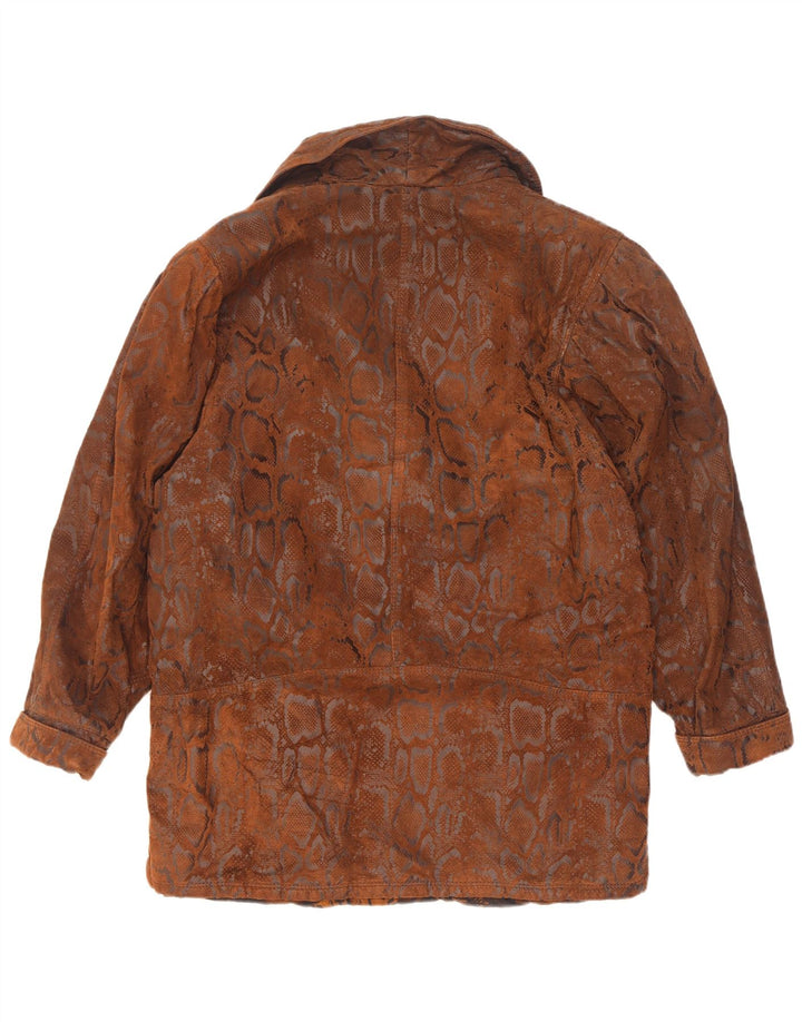 Vintage Damen Wildledermantel IT 44 Mittelbraunes Leder mit Animal-Print