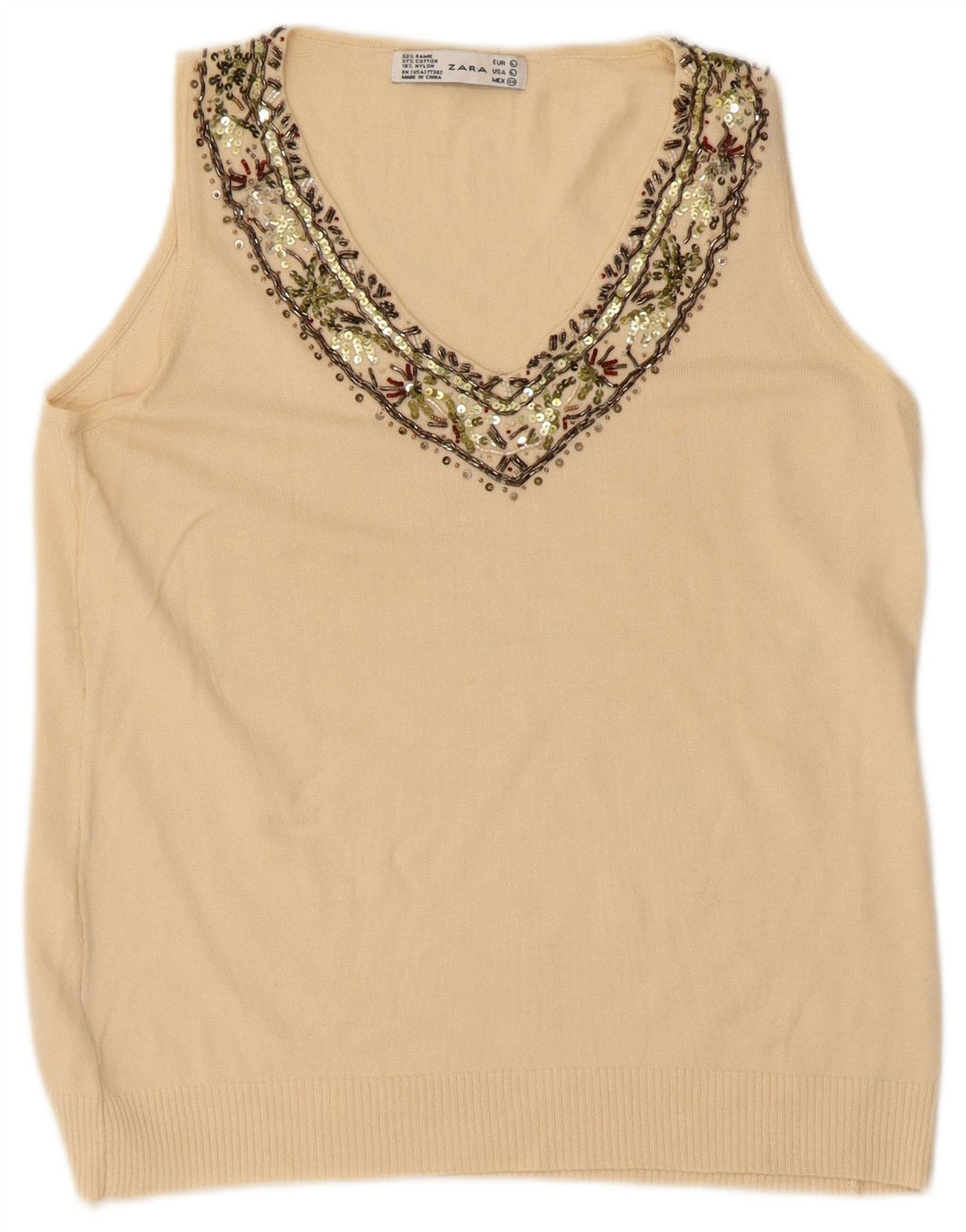 Zara Damen Weste Top UK 14 Large Beige Ramie