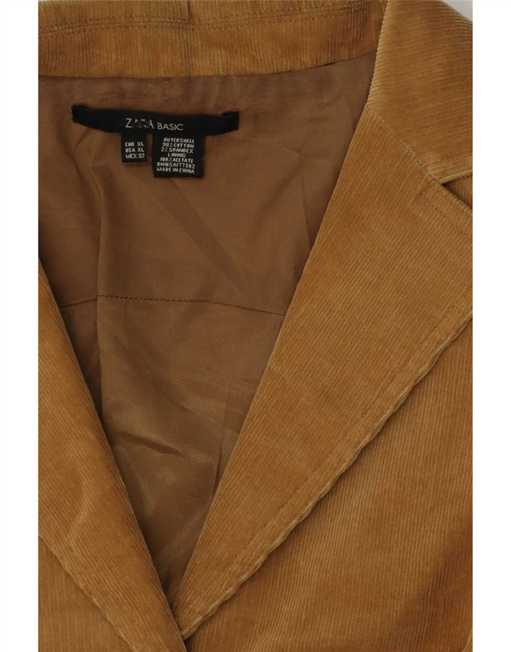 Zara Damen Cord-Blazer mit 2 Knöpfen, UK 18, XL, Braun, Baumwolle