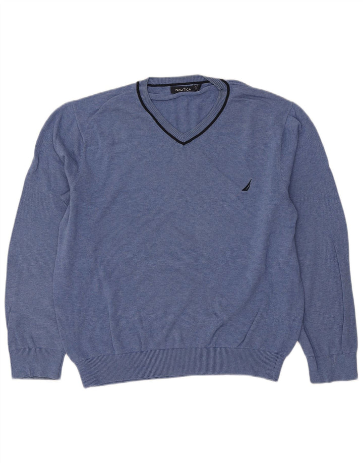 Nautica Herren-Pullover mit V-Ausschnitt, groß, aus blauer Baumwolle