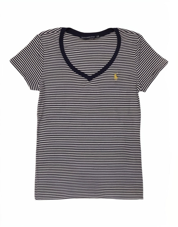 Ralph Lauren Damen T-Shirt Top UK 14 Large Marineblau gestreift nautisch