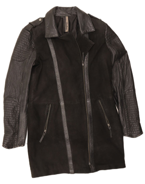 MONTGOMERY Damen Ledermantel UK 12 Mittelschwarz Farbblock