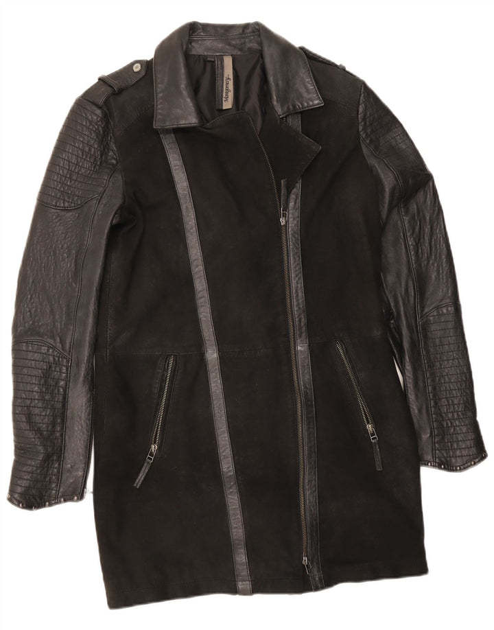 MONTGOMERY Damen Ledermantel UK 12 Mittelschwarz Farbblock