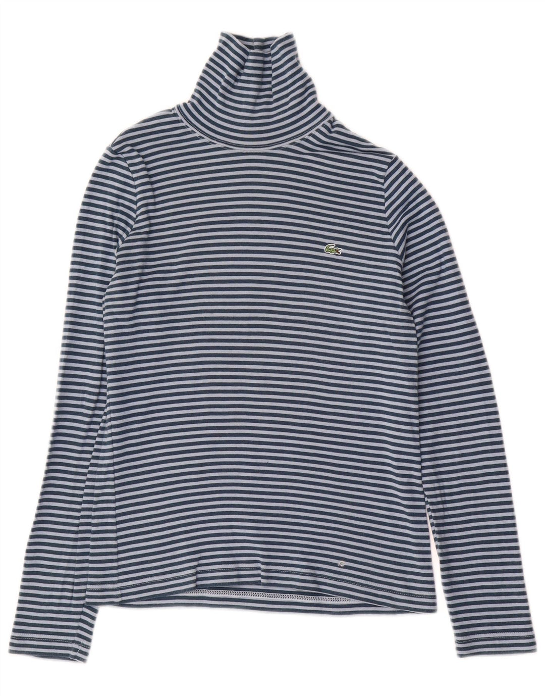 LACOSTE Damen Top Langarm Größe 38 Mittelblau gestreifte Baumwolle