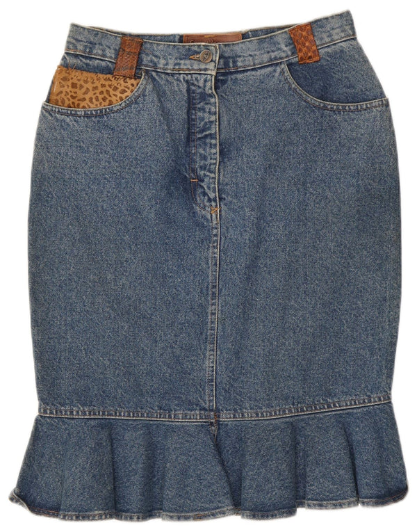 Sem Vaccaro Damen Jeansrock IT 44 Medium W28 Blaue Baumwolle mit Animal-Print