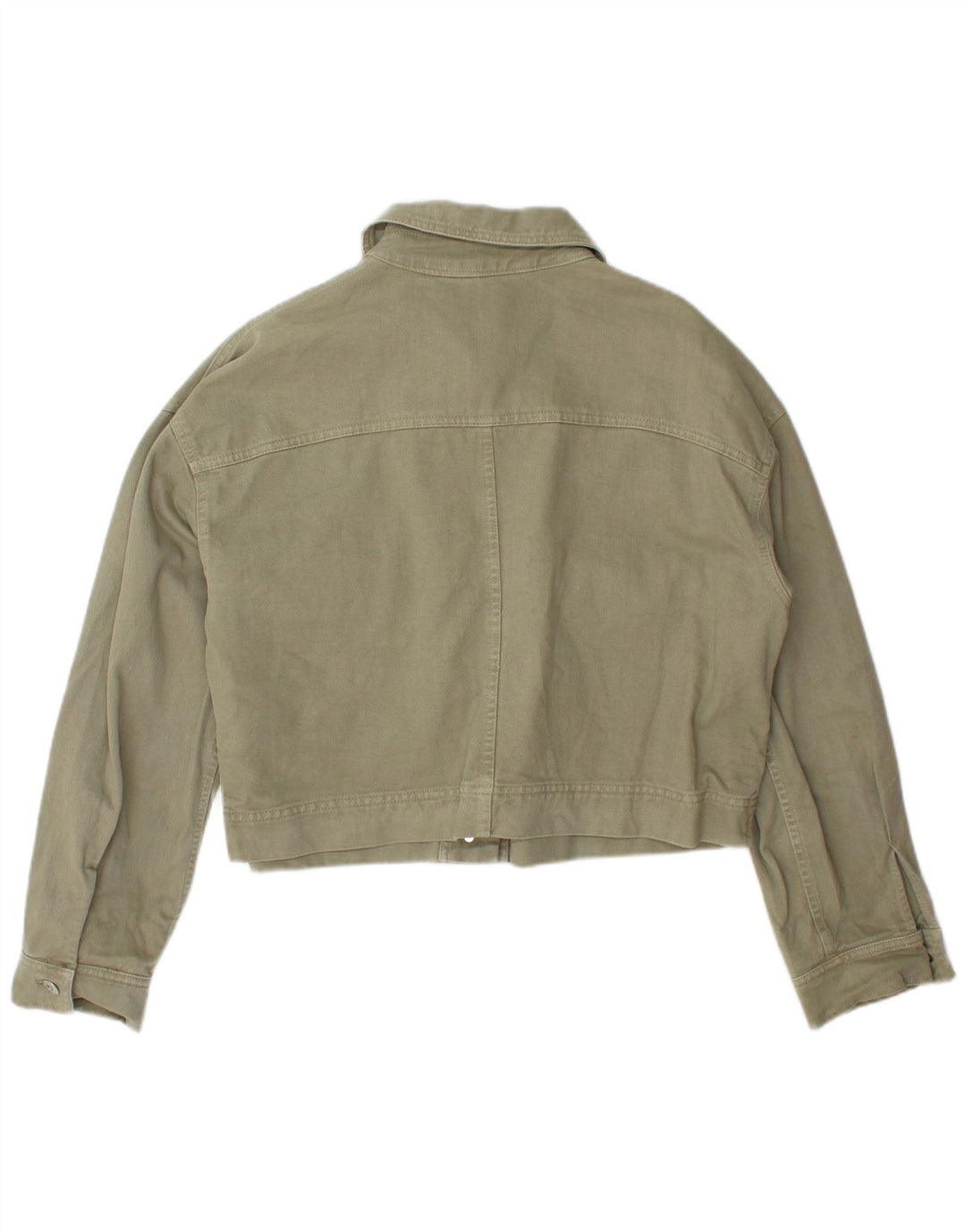 Zara Damen Crop Denim Jacke UK 16 Large Khaki Baumwolle