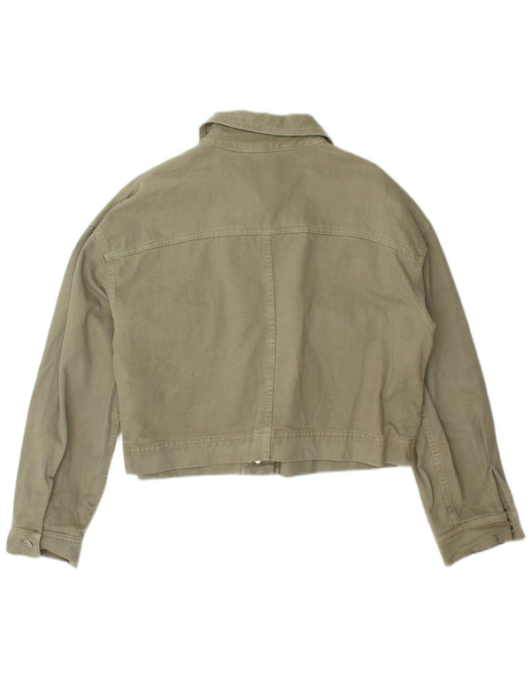 Zara Damen Crop Denim Jacke UK 16 Large Khaki Baumwolle