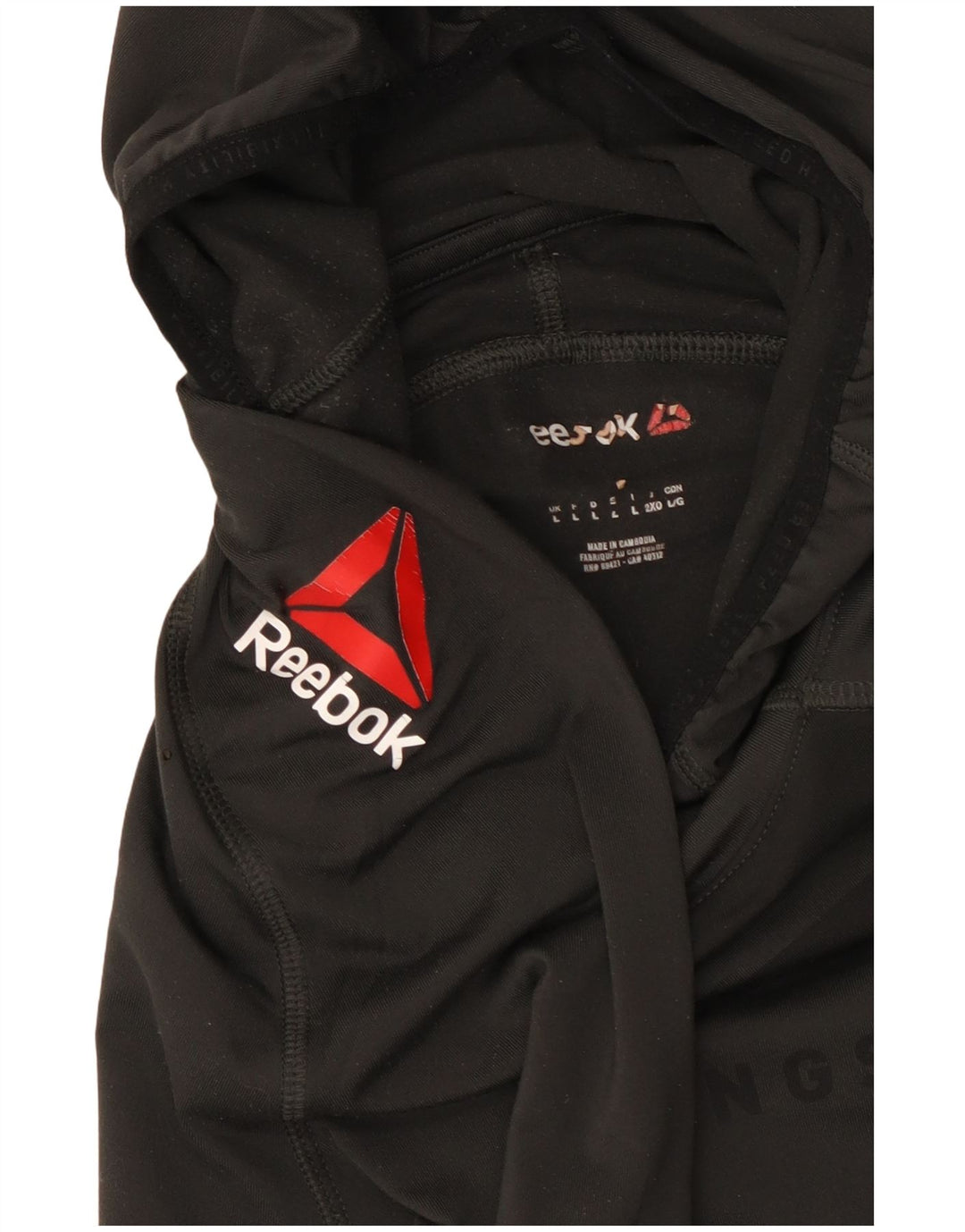 Reebok Herren Kapuzenshirt mit Grafik, langärmlig, groß, aus schwarzem Polyester