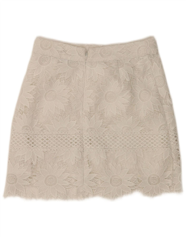 Topshop Damen Minirock UK 8 Small W28 Weiß geblümtes Polyester
