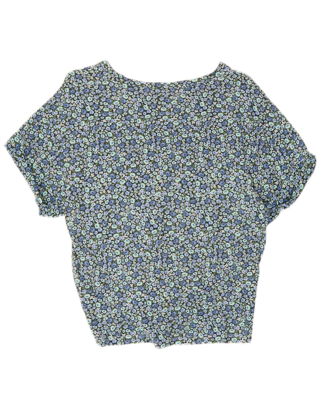 TOMMY HILFIGER Damen Crop Bluse Top UK 10 Small Blue Floral Cotton