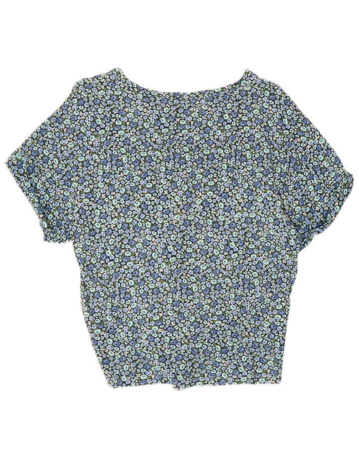 TOMMY HILFIGER Damen Crop Bluse Top UK 10 Small Blue Floral Cotton