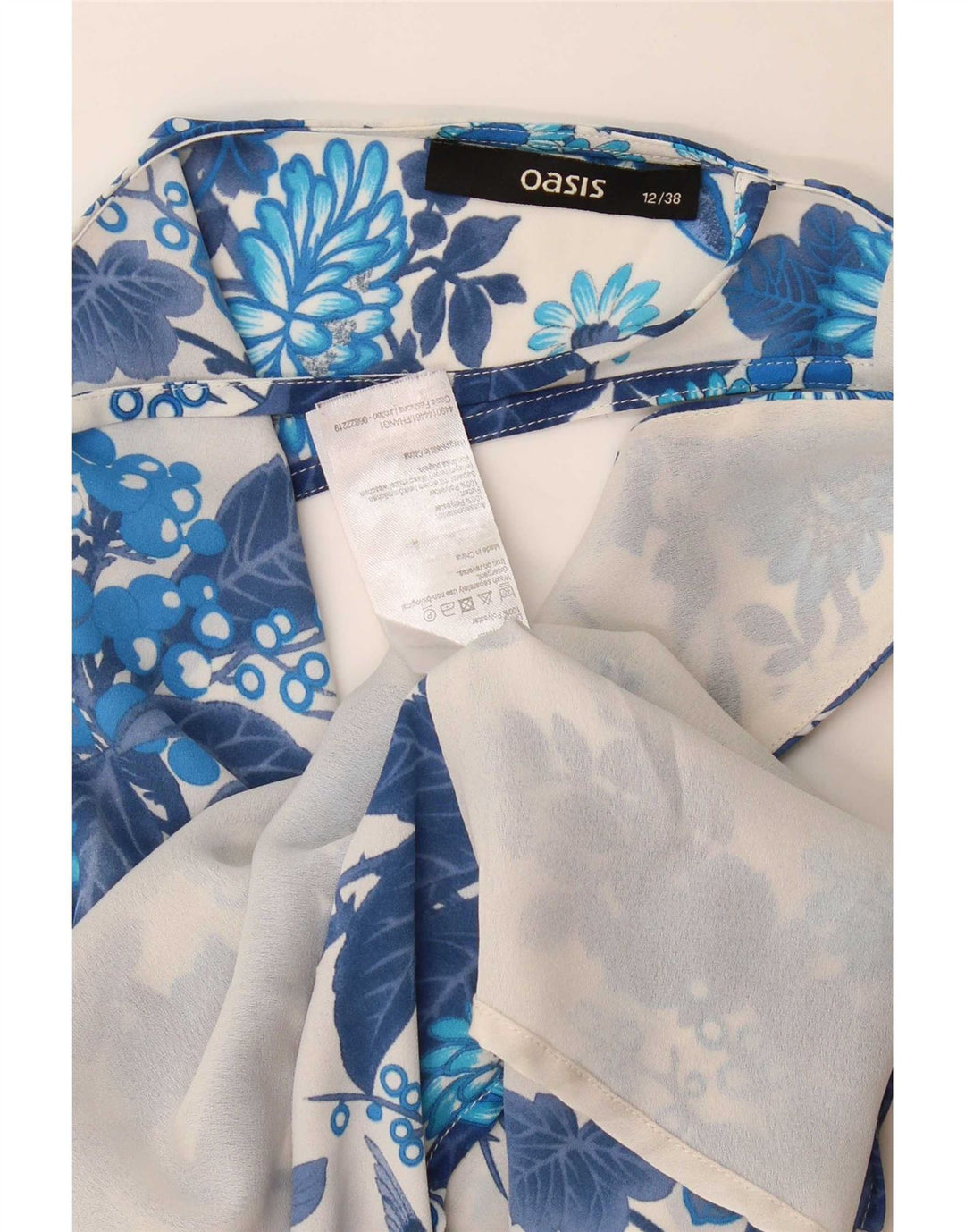 Oasis Ärmelloses Damen-Blusenoberteil UK 12 Mittelblaues, geblümtes Polyester