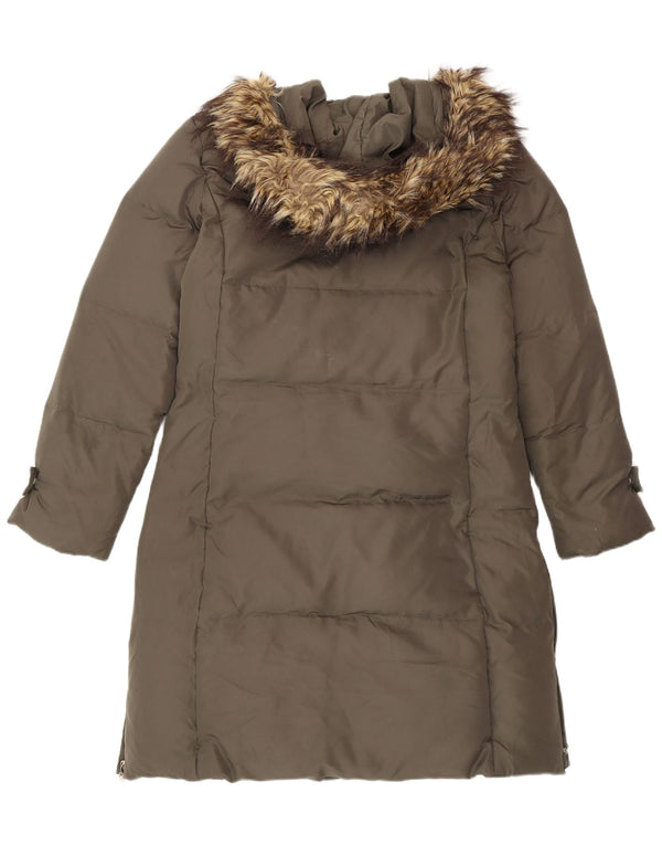 Michael Kors Wattierter Damenmantel mit Kapuze, UK 14, mittleres Khaki, Polyester, Winter
