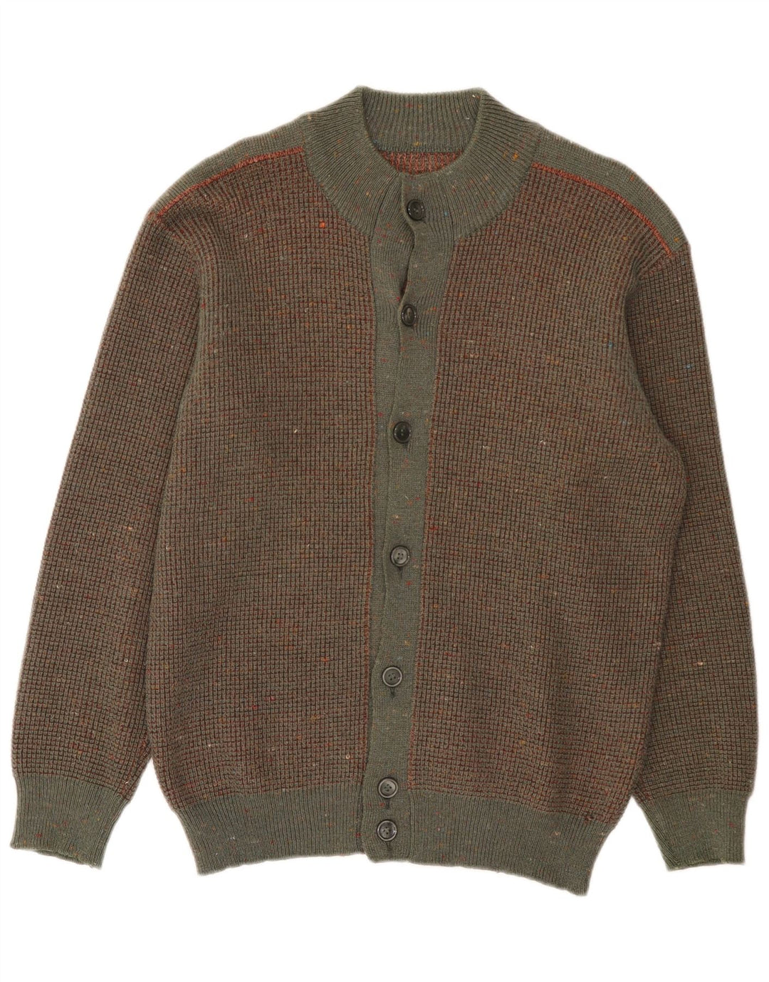 Vintage Herren-Cardigan-Pullover aus mittelbraun gefleckter Wolle
