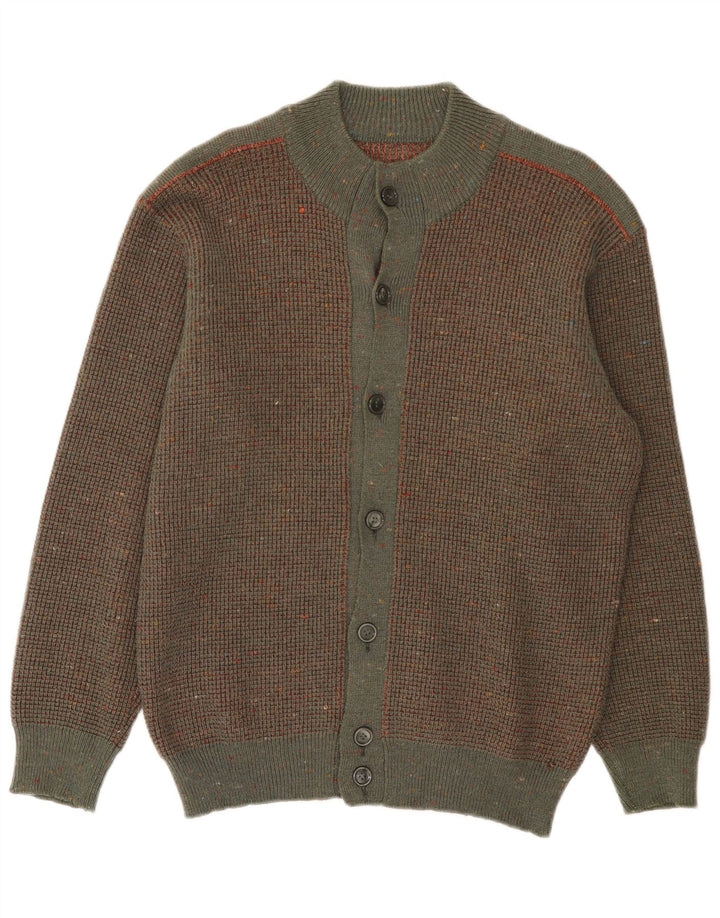 Vintage Herren-Cardigan-Pullover aus mittelbraun gefleckter Wolle