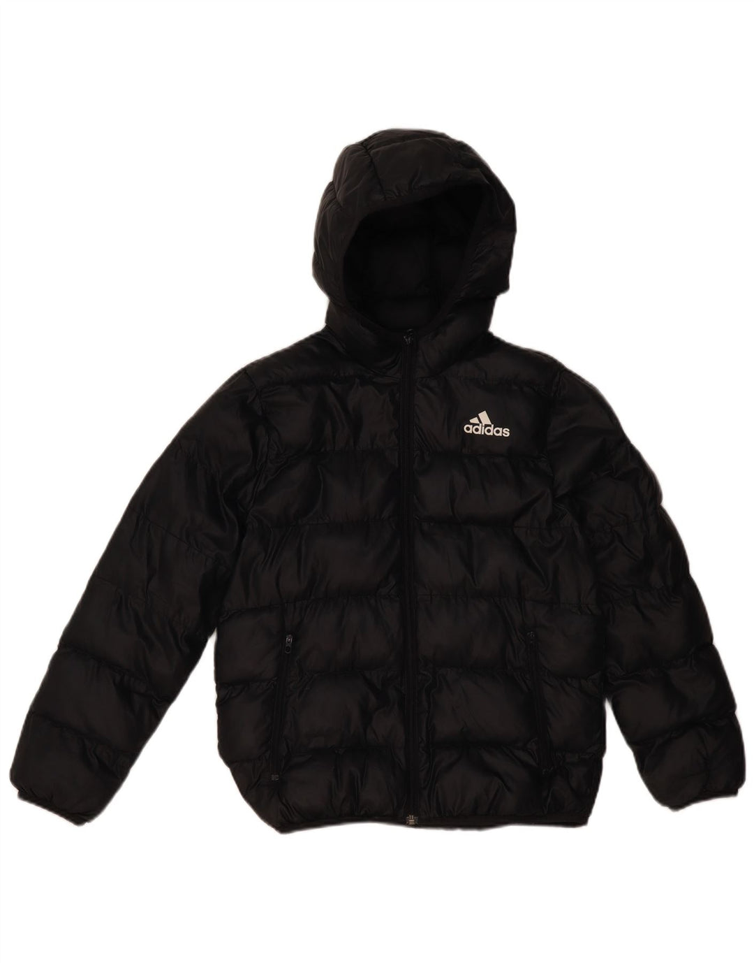 Adidas Jungen wattierte Jacke mit Kapuze, 11–12 Jahre, schwarzes Polyester