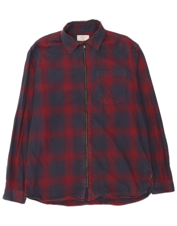 Jack & Jones Herren-Hemd mit durchgehendem Reißverschluss, reguläre Passform, groß, blau, kariert, Baumwolle