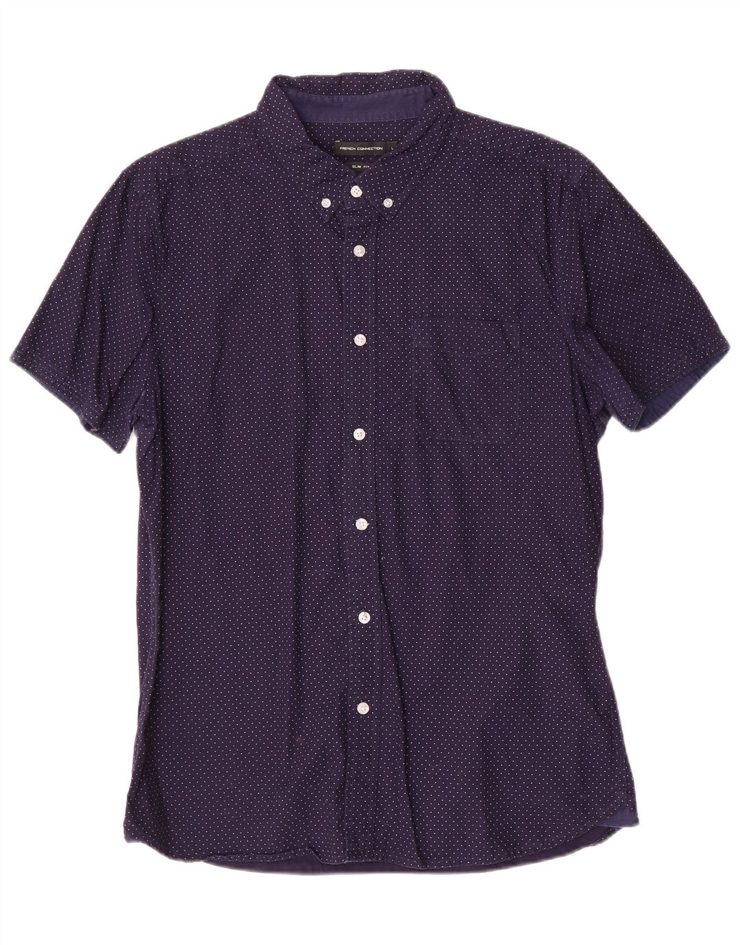 French Connection Herren-Slim-Fit-Hemd, groß, marineblau gepunktete Baumwolle