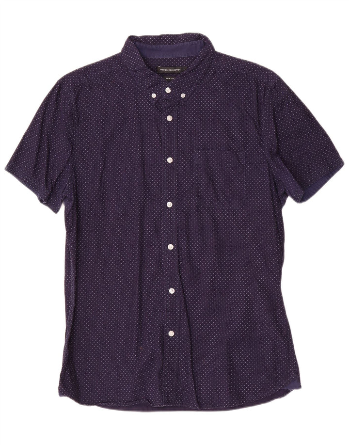 French Connection Herren-Slim-Fit-Hemd, groß, marineblau gepunktete Baumwolle